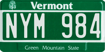 VT license plate NYM984