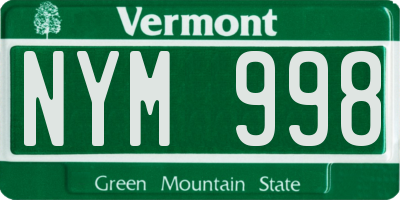 VT license plate NYM998