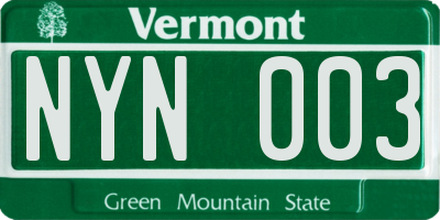 VT license plate NYN003