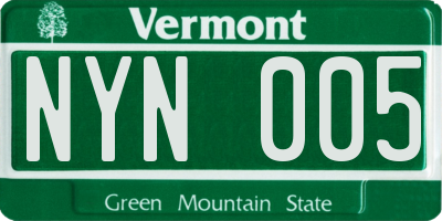 VT license plate NYN005