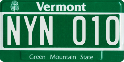 VT license plate NYN010