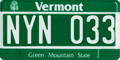 VT license plate NYN033