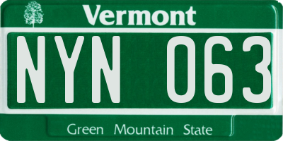 VT license plate NYN063
