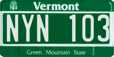 VT license plate NYN103