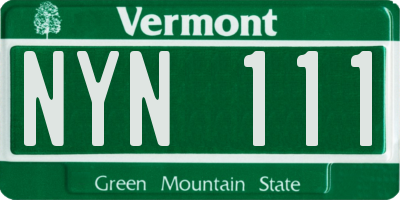 VT license plate NYN111