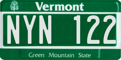 VT license plate NYN122