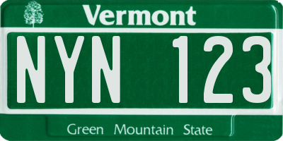 VT license plate NYN123