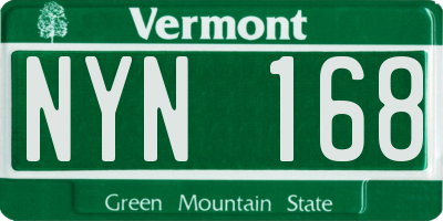 VT license plate NYN168