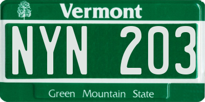 VT license plate NYN203