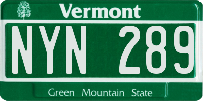 VT license plate NYN289