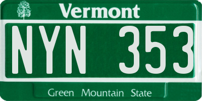 VT license plate NYN353