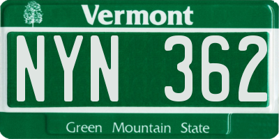 VT license plate NYN362