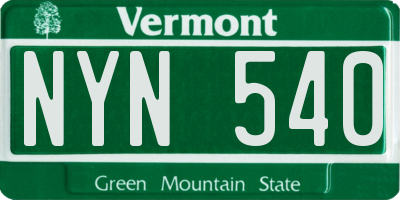 VT license plate NYN540