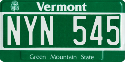 VT license plate NYN545