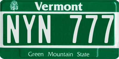 VT license plate NYN777