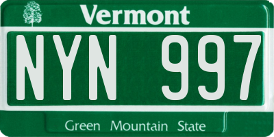 VT license plate NYN997