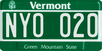 VT license plate NYO020