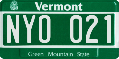 VT license plate NYO021