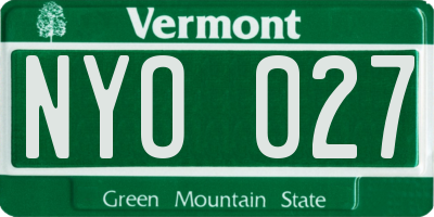 VT license plate NYO027