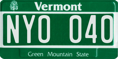 VT license plate NYO040