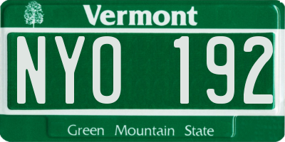 VT license plate NYO192