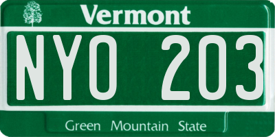 VT license plate NYO203