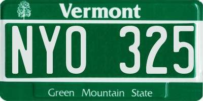 VT license plate NYO325