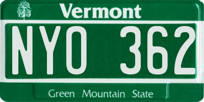 VT license plate NYO362