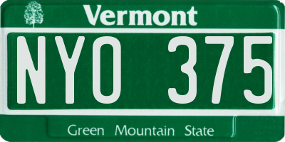 VT license plate NYO375