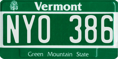 VT license plate NYO386