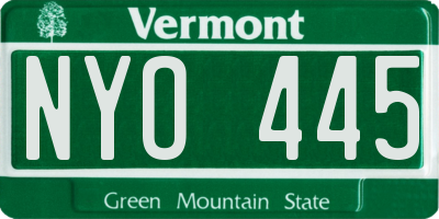 VT license plate NYO445