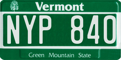 VT license plate NYP840