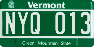 VT license plate NYQ013