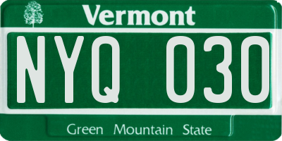 VT license plate NYQ030
