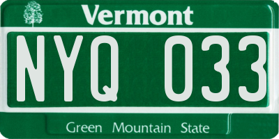 VT license plate NYQ033