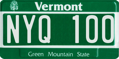 VT license plate NYQ100