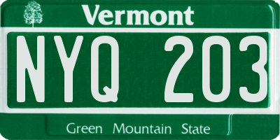 VT license plate NYQ203