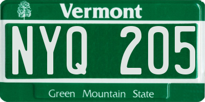 VT license plate NYQ205