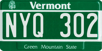 VT license plate NYQ302