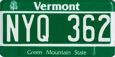 VT license plate NYQ362