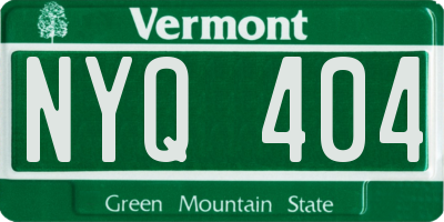 VT license plate NYQ404
