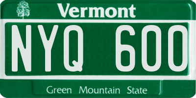 VT license plate NYQ600