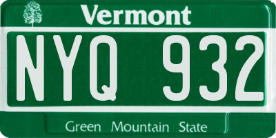 VT license plate NYQ932