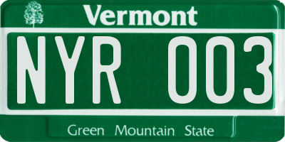 VT license plate NYR003