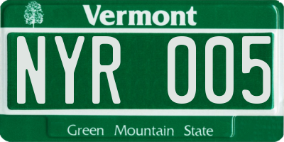 VT license plate NYR005