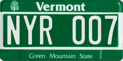 VT license plate NYR007