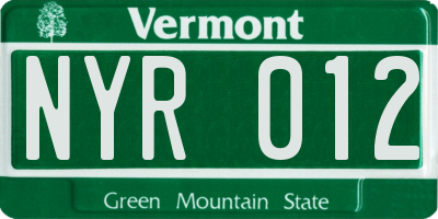 VT license plate NYR012