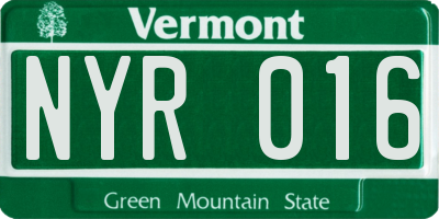 VT license plate NYR016