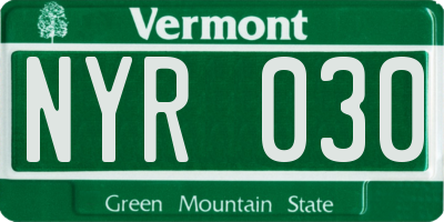 VT license plate NYR030