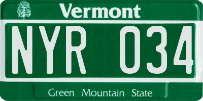 VT license plate NYR034